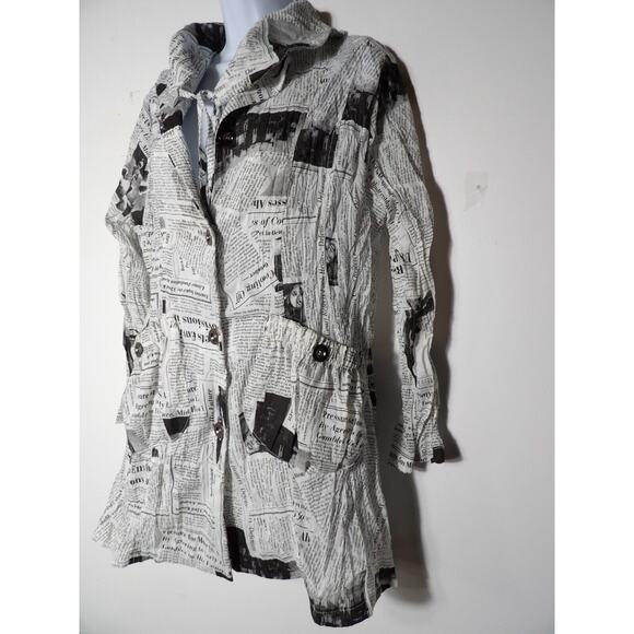 Ki Meng Top Cardigan Blouse Jacket Medium Newspaper Print Lagenlook Art to Wear - Picture 3 of 13
